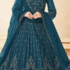 Teal Blue Net Embroidered Anarkali Suit Party Wear
