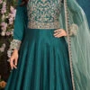Teal Blue Soft Art Silk Embroidered N Sequins Anarkali Suit Wedding Wear