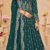Teal Green Faux Georgette Embroidered Anarkali Suit Party Wear