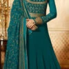 Turquoise Green Embroidered Abaya Style Anarkali S Party Wear