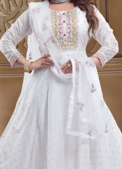 White Chanderi Silk Booti Zari Work Anarkali Suit Party Wear