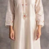 White Chanderi Silk Embroidered Straight Pant Suit Party Wear