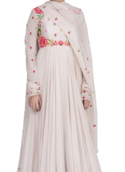 White Pure Georgette Thread Work Anarkali Suit Party Wear