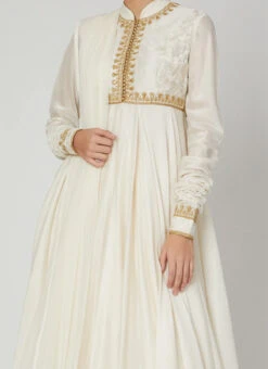 White Silk Embroidered Anarkali Suit Party Wear