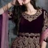 Wine Embroidered Abaya Style Anarkali Suit Party Wear