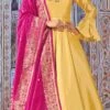 Yellow Art Silk Embroidered Anarkali Suit Party Wear