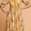 Yellow Georgette Digital Print Fit And Flare Dress After Six Wear