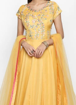 Yellow Silk Embroidered Anarkali Suit Party Wear