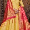 Yellow Silk Plain Anarkali Suit Party Wear